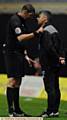 Manager Stephen Robinson receiving a warning from the referee