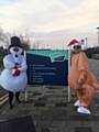 Dress Up Silly for Santa at OASIS Academy, Oldham. Barbara Dale is the Turkey, Snowman Nicola Sweatman