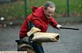 GEE whiz . . . police dog Gee tackles deputy head teacher Steve Hill