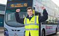 CELEBRATION . . . bus driver Tim Clarke demonstrated his safe driving skills