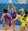 OVER TO YOU . . . Oldham Netball Club's Gemma McDermott looks to pick out a team-mate.