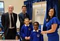 Official opening of Northmoor Academy by Jim McMahon M.P. Left to right, Antony Hughes (CEO Harmony Trust), Jim McMahon M.P., Courtney Kennedy (9), Caleb Narty (7), Children's Leadership Team, Jessica Hainsworth (executive principal).