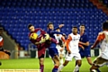 UNDER PRESSURE . . . Athletic’s Dylan King forces Luton Town goalkeeper Liam Gooch to fumble the ball. 