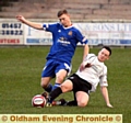 Mossley midfielder Kyle McGonigle (right). 