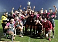 SILVER SUCCESS . . . Oldham RL celebrate Law Cup victory over Rochdale at Spotland. PICTURE by TIM BRADLEY.