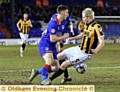 Athletic’s Jake Cassidy turns Port Vale defender Ryan McGivern in last night’s Sky Bet League One clash. 