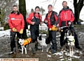 IN training . . . (from left) Paul Bartram and Flo; John Coombs and Flash; Nick Shepard and Bill Batson with Angus