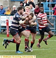 ON THE CARRY: Oldham full-back Richard Lepori tries to break through. PICTURES by PAUL STERRITT.
