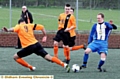 TOE TO TOE . . . Hollinwood’Ωs two-goal hero Matthew Hoggard (right) challenges his Westbury rival for the ball. PICTURE: PAUL STERRITT