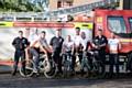 BLAZING Saddles . . . from left, Chris Hutchins, Phil Courtnell, Ian Hall, Mark Canning, Lee Cropper, Chris Derbyshire, Julian Hodges, Chris Dean and Matt Davenport ready for their marathon challenge