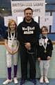 U10s Boys Sabre . . . Alex Lister and U10s Girls Sabre Eleanor Blackledge with head coach Stuart Marshall