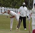 Austerlands v Royton (batting). Austerlands Dieter Klein bowls