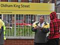 METROLINK and police patrolling at the King Street stop in Oldham