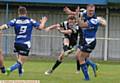 KICKING THROUGH . . . Josh Bradbury, of Saddleworth Rangers, tries to put his side on the front foot at Rochdale Mayfield. PICTURES by TIM BRADLEY