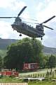 Exercise Triton at Dovestone Reservoir, involving all the major services including the Army, police, fire and rescue service, United Utilities and others. Pic shows Chinook helicopter dropping off  a water pump.