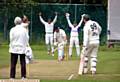 THAT'S OUT . . . Saddleworth opener Danny Hesford is trapped lbw by Walsden bowler Stevie Barker. 