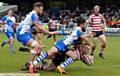 DIVING OVER . . . Full-back Richard Lepori scores Oldham's first try