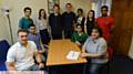 Kevin Sinfield, left, and refugee Marzia Babakarkhail, right, meet students at the summer school