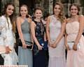 LOOKING glam . . . from left, Abi Manning-Fitton, Holly Linsey, Imogen Woodward, Olivia Churchill and Lora Rendall