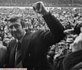 A WINNER . . .  Frizzell punches the air in delight after Oldham Athletic claim the Third Division title in 1974