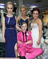 LOOKING the part . . . Chloe McAvoy, Ashlee Topham and Chloe Warren with Michael Pinnington