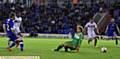 WINNING GOAL . . . Josh Law slides the ball under Jussi Jaaskelainen