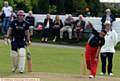 RIGHT-ARM OVER . . . Delph seamer Mohammed Shakir strives to take a wicket