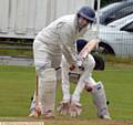 TON-UP . . . Heyside professional Bilal Khiljee plays the ball towards the leg side against Uppermil