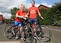 MARATHON ride . . . Julia and Graham Cooper are cycling from Royton to Barcelona for Ellis, right
