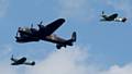 The Battle of Britain Memorial flight over Uppermill, Oldham. During the Yanks weekend held in the village.