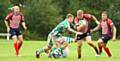 ON THE ATTACK . . . Oldham's Gareth Blomeley carries the ball forward against Wigton. 