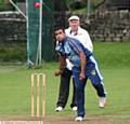 20/20 cricket match, held at Greenfield cricket club, Oldham. Pic shows, Samit Patel, bowling for Greenfield Thunder against Crompton Crusaders..