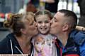 Community raise funds for Limeside girl Kacee Jo Crutchley at Oasis Academy, Oldham. Pictured here are (l-r) mum Joanne Crutchley, Kacee Jo Crutchley and dad Jason Crutchley