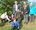 Mrs Nuttall, Mr Taylor, Mayor of Oldham Sadab Quimer, Rotarian Ray Coverley and children from Coppice Primary Academy