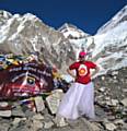 Amanda Hamer donned her jumper and wedding dress at base camp