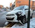 Hyundai i10 crashes into bollard at the junction of St. Mary's Way and Yorkshire Street.