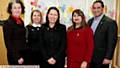 WOMEN and Equalities, Oldham, had a visit from the Shadow Secretary of State for Women and Equalities Sally Champion, left, She is pictured with Sally Bonnie, director and founder of Inspire Oldham, Debbie Abrahams, MP, Councillor Yasmin Toor and Ikram Butt from White Ribbon Campaign, men working to end violence against women
