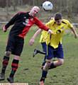 HEADS UP . . . Moorside's Niall Swanick (left) and 3D Dynamos' Aaron Inglis