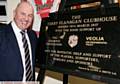 SADDLEWORTH Rangers president Terry Flanagan with the plaque which adorns the new clubhouse 