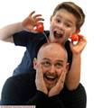 READY . . . Finlay Mellor gets in the mood for his Comic Relief charity run with his dad Barry