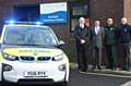 ELECTRIC power . . . (from left) regional operations manager for BMW Group Nick Withington with NWAS staff Gary Eaton, Neil Maher and Stuart Rankine