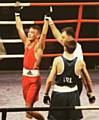 MEDAL HUNT . . . Will Cawley celebrates after defeating Ireland's Jaden Moore in the quarter-final stage in Romania