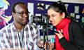 IN focus . . . Photographer Tolu Sholanke with Rumaisa Ahmed (11) photographing the east view of Oldham at the first ever Digital Festival in Oldham Library