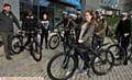 ON THEIR BIKES . . . From left, personal development advocate Ian Wheeler with students