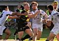 OLDHAM'S Scott Leatherbarrow attacks the Toulouse line