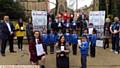 SIGNED UP . . . Representatives from some of the schools and organisations which have signed up to the pledge. Front (from left) Madison Kelly (Hathershaw College) Suzy Ashworth and Taha Mehmood (Coppice Primary Academy)