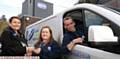 KINDHEARTED . . . County Car area manager Deborah Jordan-Tinant (left), with RSPCA retail operations manager Lindsey Keating and driver Sean Taylor. Below, the RSPCA van which was stolen