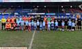 LINE-UP . . . The teams of former Athletic players and TV celebrities at SportsDirect.com Park