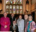 PROJECT launch . . . from left, Mark Davies, Dr Ian Brett, church warden in waiting, seated, mayor of Oldham, Derek Heffernan, Pam Byrne, chairwoman of Saddleworth parish council, Tim Edge and Alison Coates, both church wardens