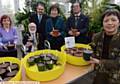 PEACE seeds . . . In Alexandra Park conservatory are, from left, Maria Ellis (Peace Talks Oldham), the mayor Councillor Derek Heffernan, Richard Outram (Peace Forum Oldham), Reiko Yamada, Shigeo Kobayashi (interpreter), Midori Yamada